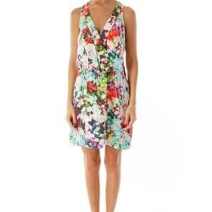 Parker Watercolor Mini Dress Silk Resort Cruise  Beachy Boho Feminine Size Small